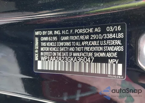 2016 Porsche Cayenne from USA, damaged, VIN WP1AA2A23GKA36047